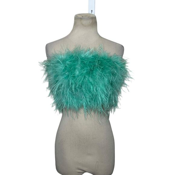 Club L London Tops - Club L London aqua green feather bandeau crop top size 4